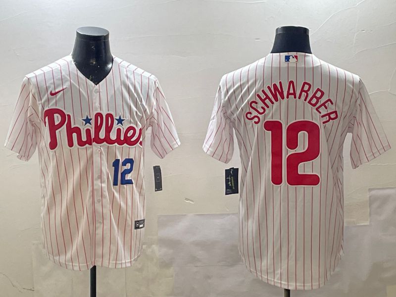 Men Philadelphia Phillies #12 Schwarber White stripe Game 2025 Nike MLB Jersey style 3